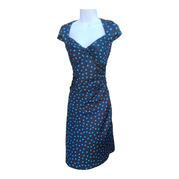 Le Chateau Blue Black Polka Dot Midi Dress Small - Picture 2 of 4
